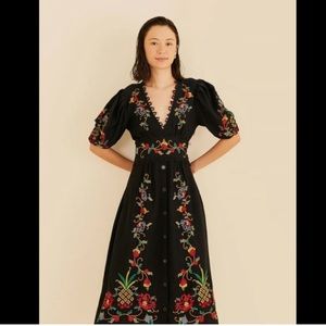 Farm Rio Black Cross Stitch Midi Dress XS